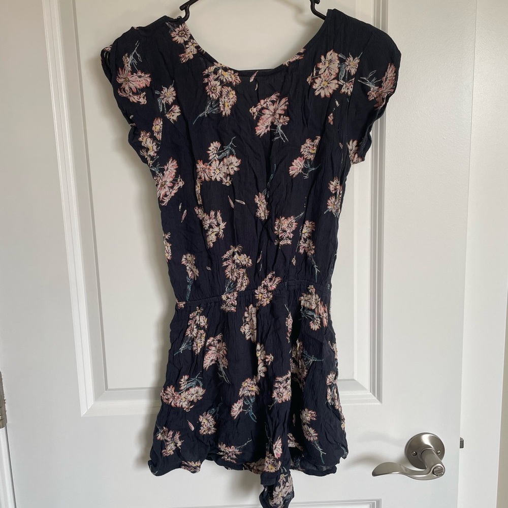 Billabong Black and Pink Floral Tie-Back Romper